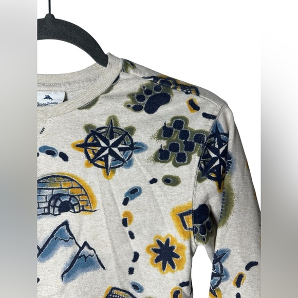 Tommy Bahama Kids Boys Crewneck Sweatshirt Adventure Print Beige Size M 7/8 - Picture 2 of 5